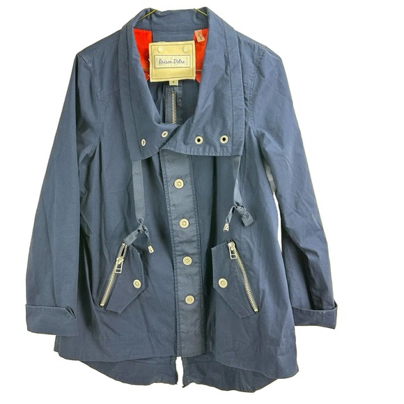 Raison D’etre Anorak Peplum Button Up Rain Jacket Navy Women’s Sz S - Picture 1 of 8